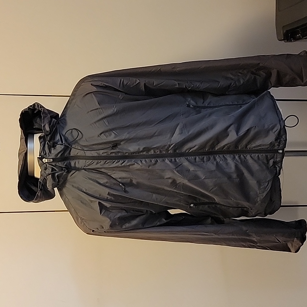 Grey Hooded Jacket with safety reflector straps in back & arms